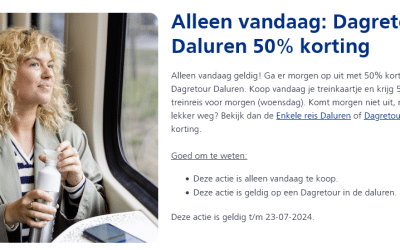 50% korting op NS dagretour of enkele reis