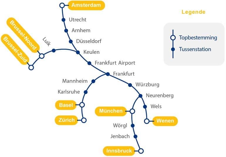 Treinroute van Nachttrein