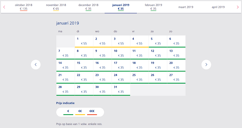 Prijskalender van NS International