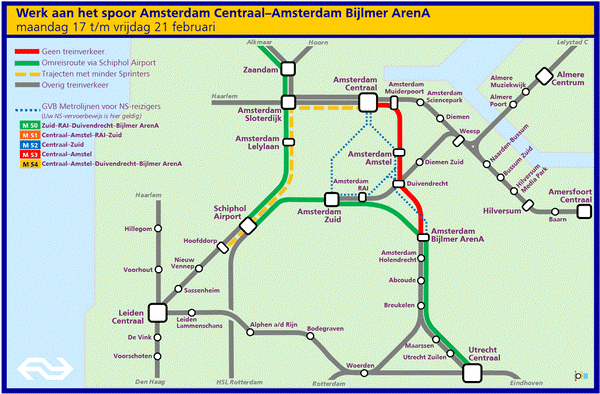 Spoorwerkzaamheden Amsterdam Februari 2025